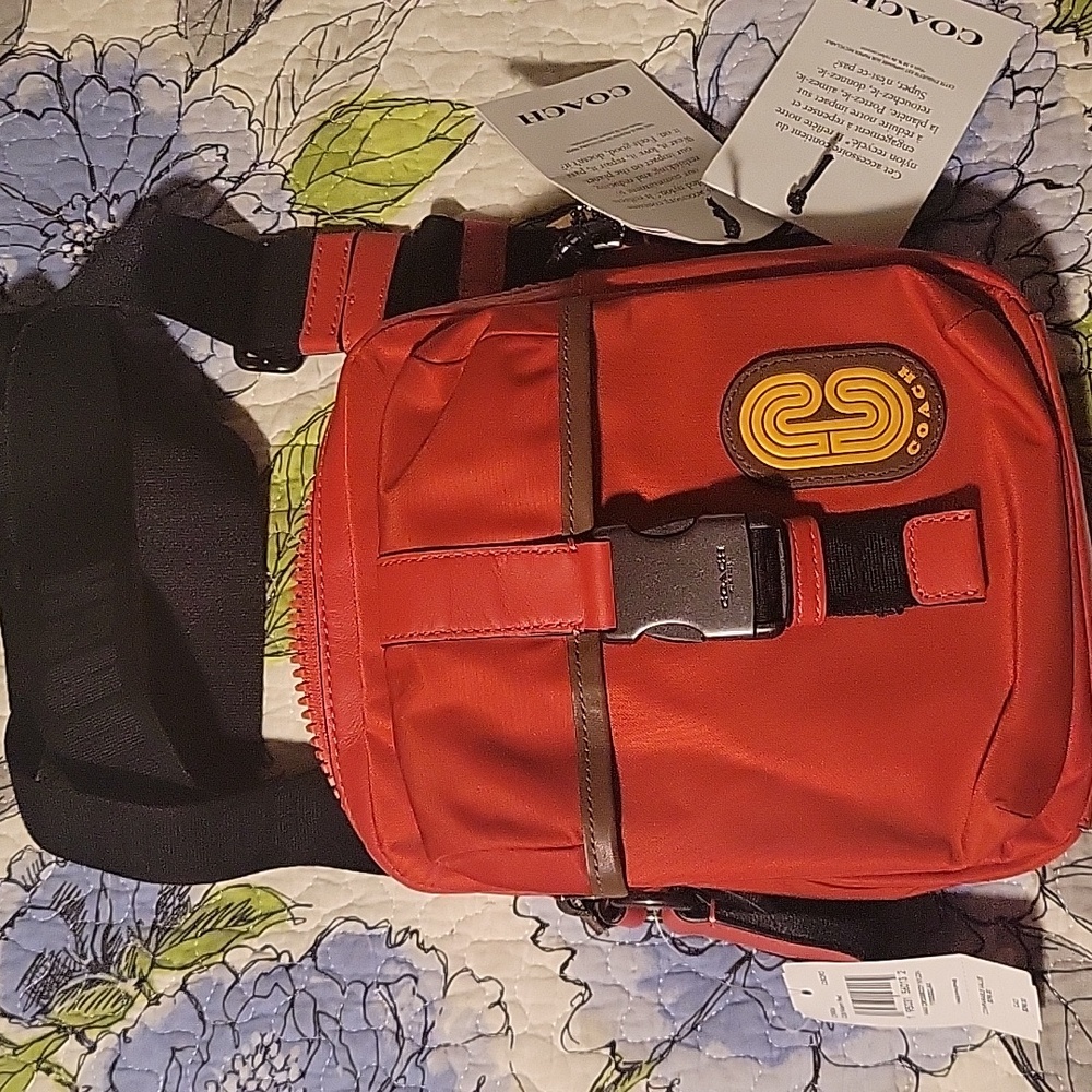 COACH RED/BLACK STRAPS MAX CROSSBODY C9836 SHOULDER BAG MENS NEW WITH TAGS